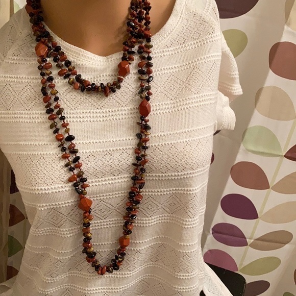 Versatile red jasper/tigers eye dbl stranded beaded necklace w/var add’l stones